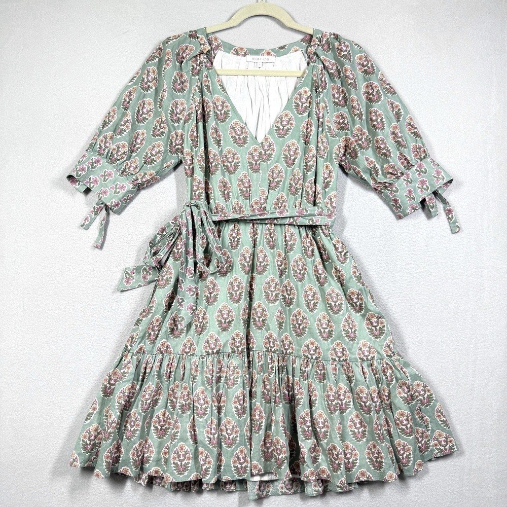 Marea Dress Womens Small Grace Tiered Floral Block Print V Neck Mini Cottage